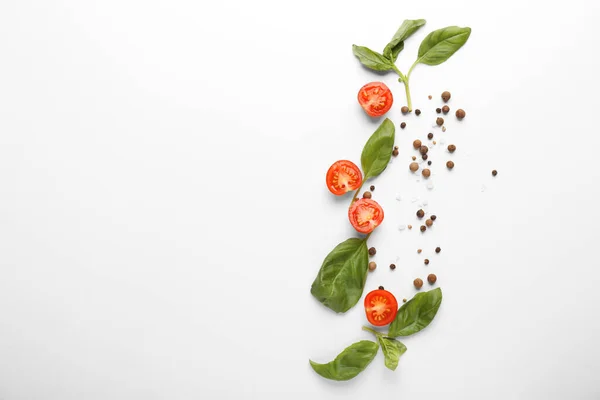 Composition Basil Tomatoes Spices White Background — Stock Photo, Image