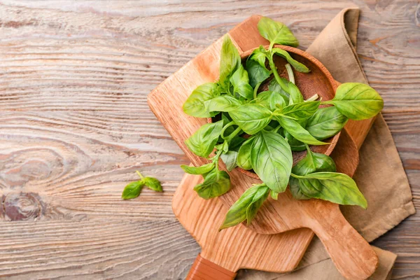 Fresh Green Basil Boards Wooden Background — Stock Photo, Image