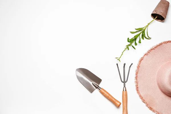 Set Gardening Supplies Plant White Background — Stock Photo, Image