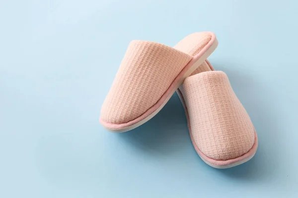 Pair Soft Slippers Color Background — Stock Photo, Image
