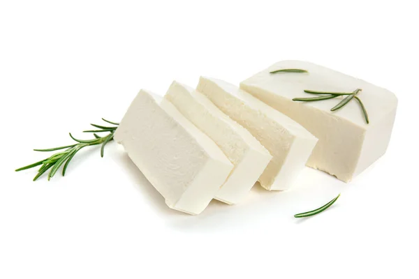 Chutný Sýr Feta Bylinkami Bílém Pozadí — Stock fotografie