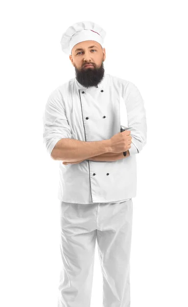 Handsome Male Chef White Background — Stock Photo, Image