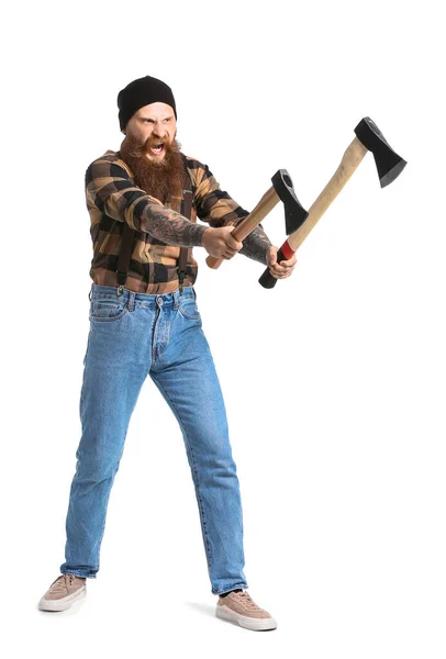 Handsome Lumberjack White Background — Stock Photo, Image