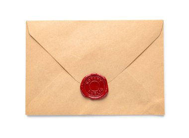 Beyaz arkaplanda noter mührü bulunan zarf