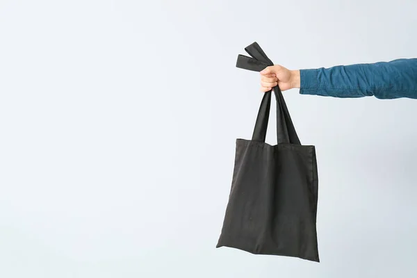 Male Hand Eco Bag Light Background — Stock Photo, Image