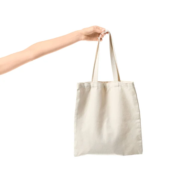 Female Hand Eco Bag White Background — Stock Photo, Image