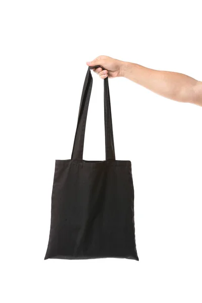 Male Hand Eco Bag White Background — Stock Photo, Image