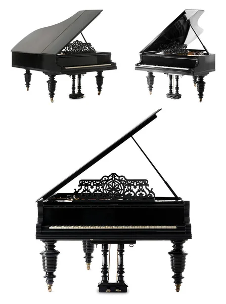 Preto Grande Pianos Branco Fundo — Fotografia de Stock