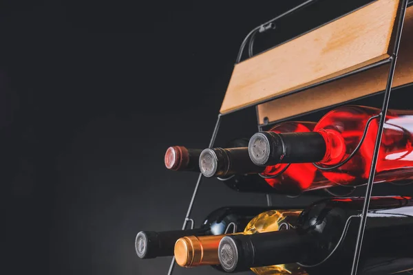 Holder Bottles Wine Dark Background — Stock Photo, Image