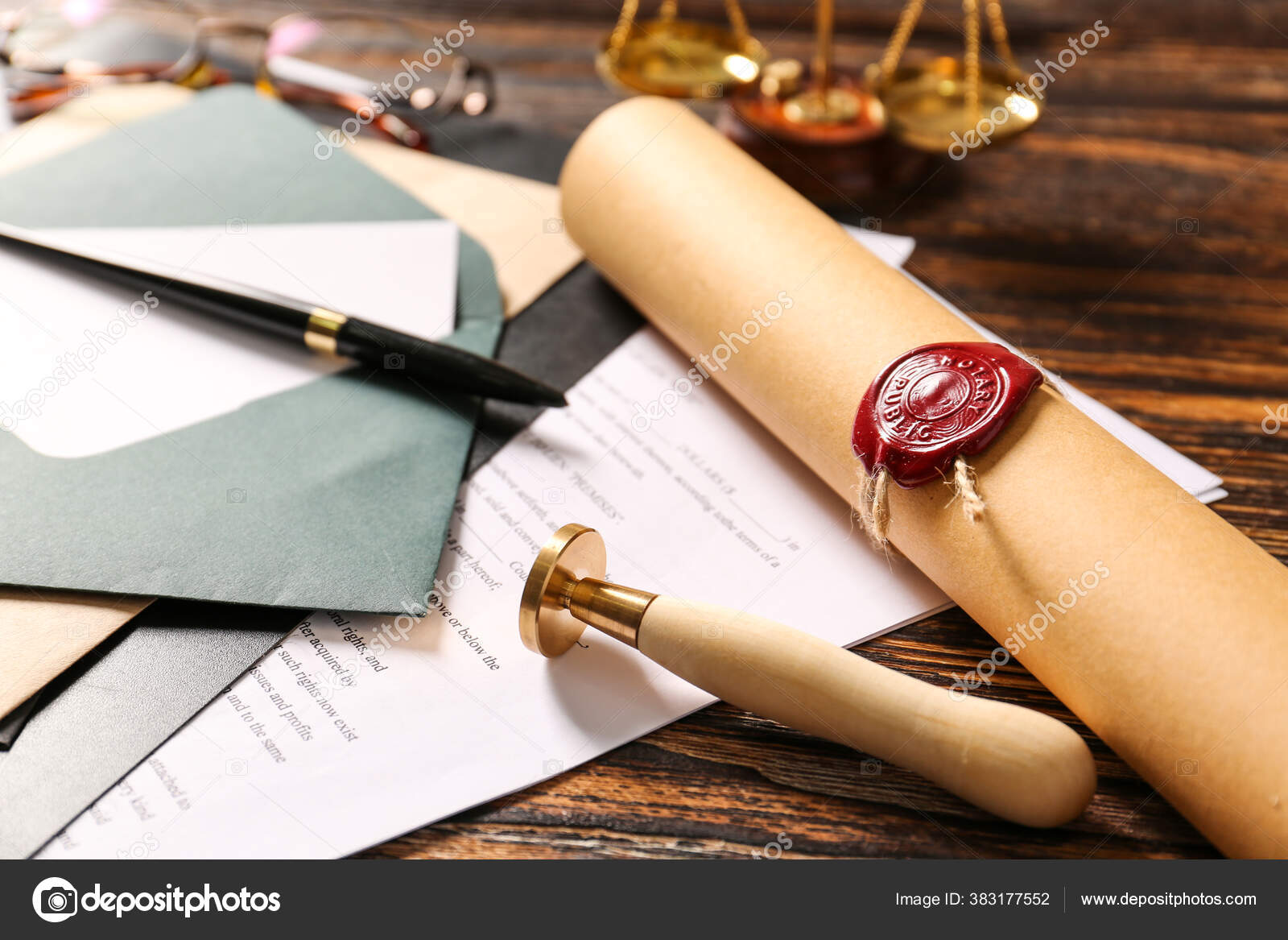 Scroll Wax Seal Stamp Workplace Notary Public Stock Photo by ©serezniy  383177552