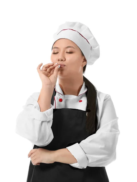 Mooie Aziatische Chef Kok Witte Achtergrond — Stockfoto