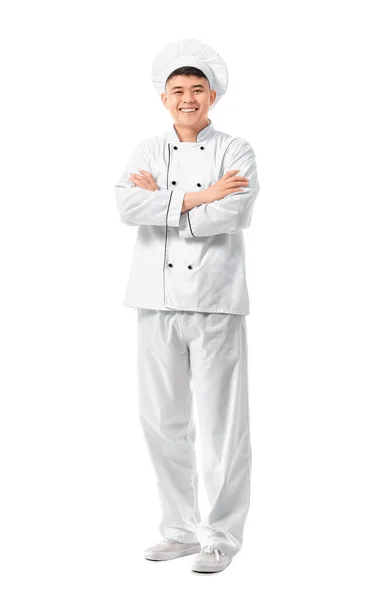 Beau Chef Asiatique Sur Fond Blanc — Photo