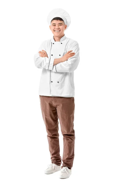 Chef Asiático Guapo Sobre Fondo Blanco — Foto de Stock