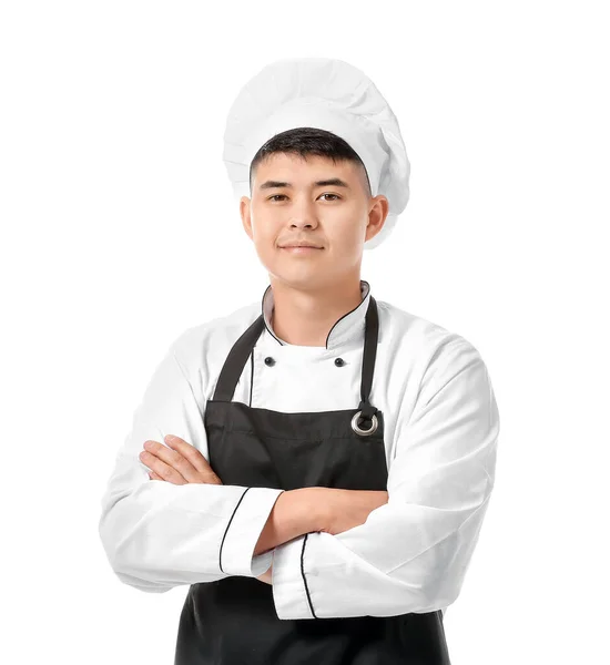 Beau Chef Asiatique Sur Fond Blanc — Photo