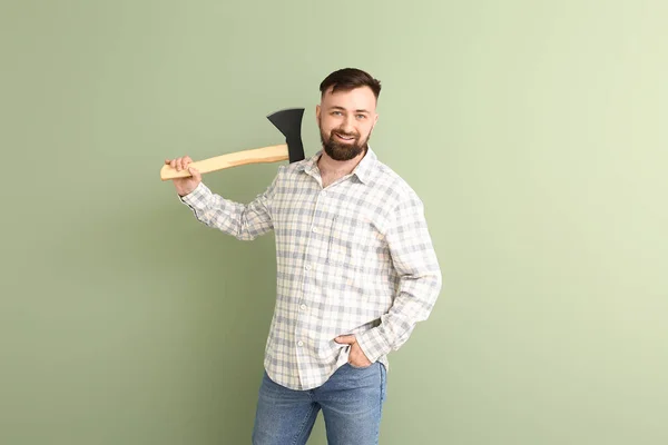 Handsome Lumberjack Color Background — Stock Photo, Image