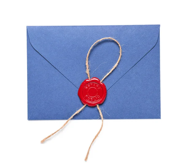 Envelope Com Selo Cera Notário Público Sobre Fundo Branco — Fotografia de Stock