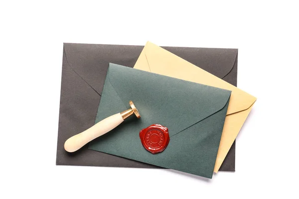 Envelopes Wax Seal Stamp Notary Public White Background — Stock Photo, Image