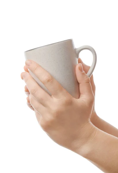 Жіночі Руки Чашкою Кави Білому Тлі — стокове фото