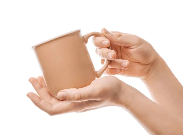 Жіночі Руки Чашкою Кави Білому Тлі — стокове фото