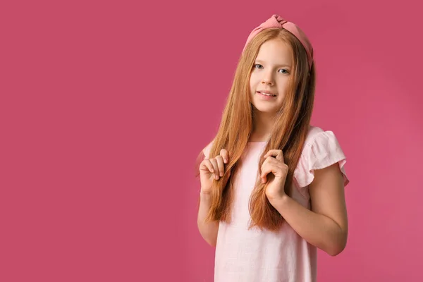 Cute Redhead Girl Color Background — Stock Photo, Image