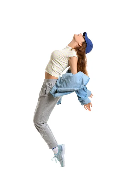 Vacker Kvinnlig Hip Hop Dansare Isolerad Vit — Stockfoto