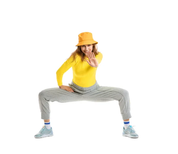 Vacker Kvinnlig Hip Hop Dansare Isolerad Vit — Stockfoto