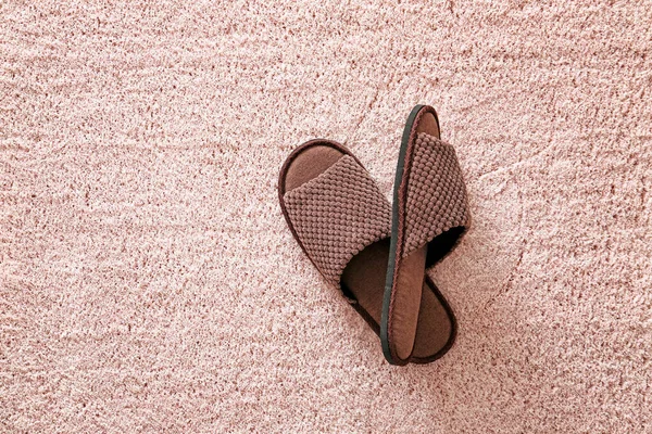 Pair Soft Slippers Carpet — Stock Photo, Image