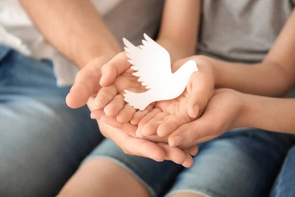 Hands Family Paper Dove Closeup — Stock Photo, Image