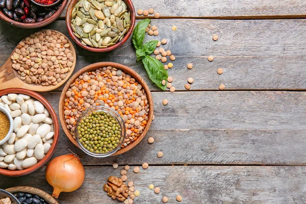 Different Raw Legumes Table — Stock Photo, Image