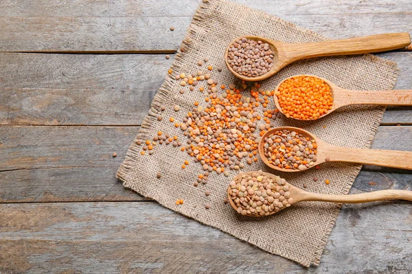 Spoons Lentils Table — Stock Photo, Image