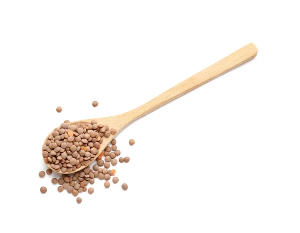 Spoon Lentils White Background — Stock Photo, Image