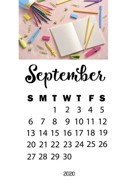 Design Del Calendario Settembre 2020 — Foto Stock