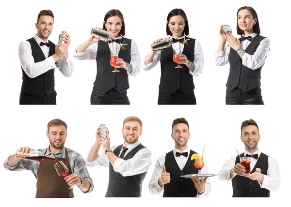 Female Male Bartenders White Background — Stock Photo, Image