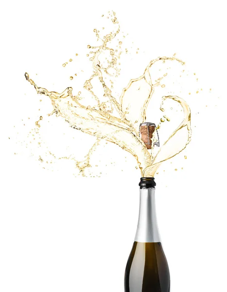 Открытая Бутылка Шампанского Брызгами Белом Фоне — стоковое фото
