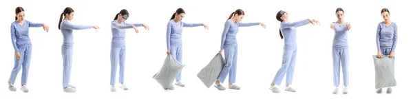 Set Female Sleepwalker White Background — Stock Photo, Image