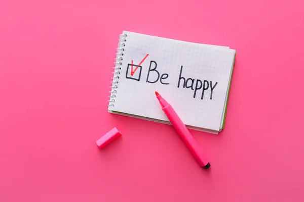 Notebook Text Happy Marker Color Background — Stock Photo, Image