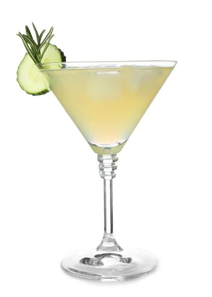 Glass Tasty Cucumber Martini White Background — Stock Photo, Image