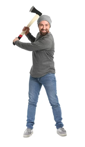 Handsome Lumberjack White Background — Stock Photo, Image