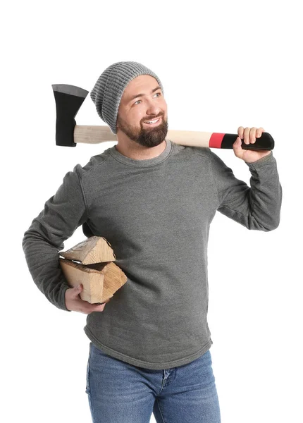 Handsome Lumberjack White Background — Stock Photo, Image