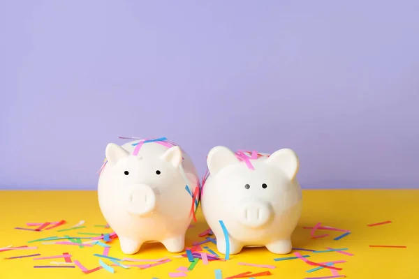 Piggy Banks Confetti Color Background — Stock Photo, Image