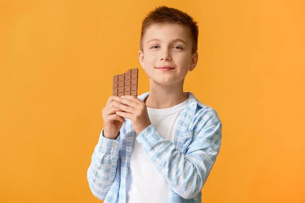 Cute Little Boy Chocolate Color Background — Stock Photo, Image