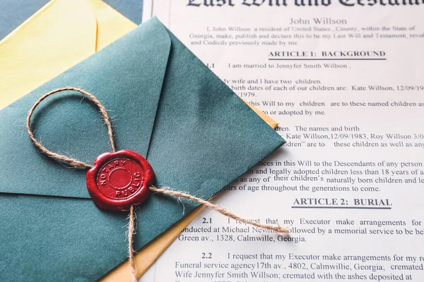 Envelope Notary Public Wax Seal Document Table — Stock Photo, Image