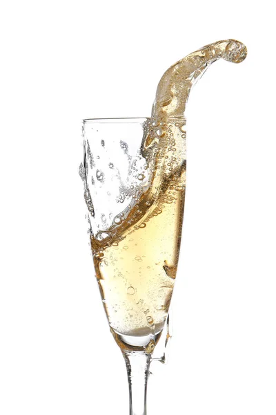 Sklenice Šampaňského Šplouchnutím Bílém Pozadí — Stock fotografie