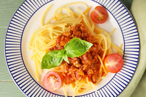 Tasty Pasta Bolognese Plate Closeup — Stock Photo, Image