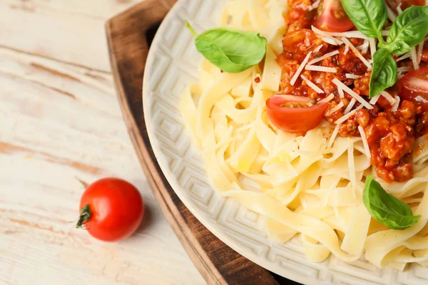 Tasty Pasta Bolognese Plate Closeup — Stock Photo, Image