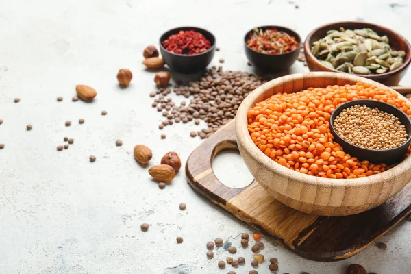 Bowls Lentils Spices White Background — Stock Photo, Image