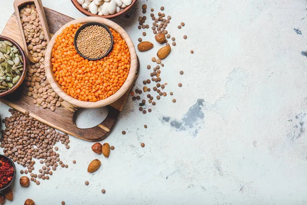 Bowls Lentils Spices White Background — Stock Photo, Image
