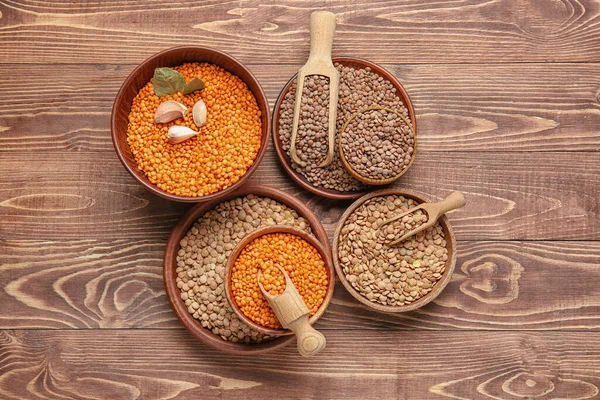 Different Raw Lentils Table — Stock Photo, Image