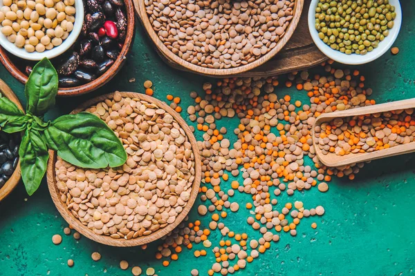 Different Raw Legumes Color Background — Stock Photo, Image