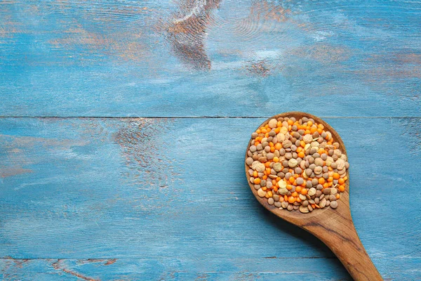 Spoon Raw Lentils Table — Stock Photo, Image